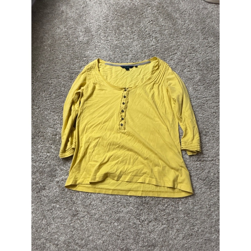 Boden Yellow Ruffle Button Front Long Sleeve Knit Top Womens Size 12